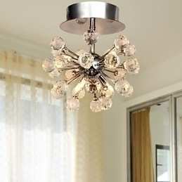 Designer Touch Decorative Modern Contemporary Crystal Mini Style Chrome Metal Chandelier Flush Mount