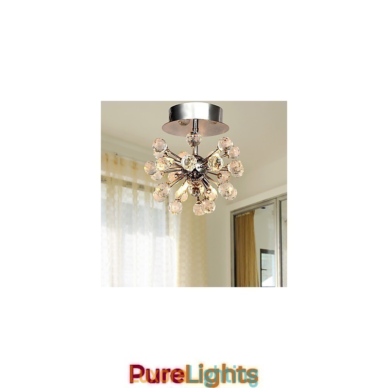 Designer Touch Decorative Modern Contemporary Crystal Mini Style Chrome Metal Chandelier Flush Mount