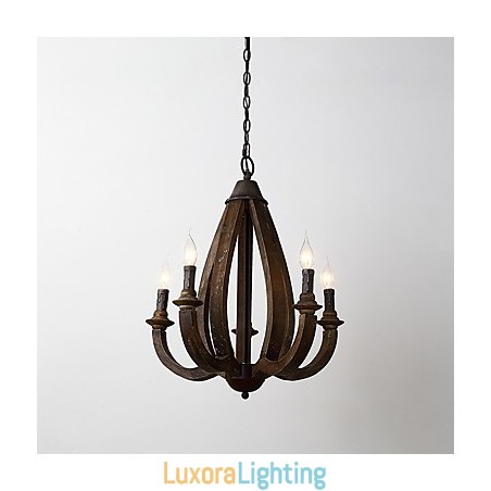 Designer Touch Decorative Vintage Painting Feature Mini Style Wood Bamboo Chandelier Lamp the Decorate Pendant Lamp