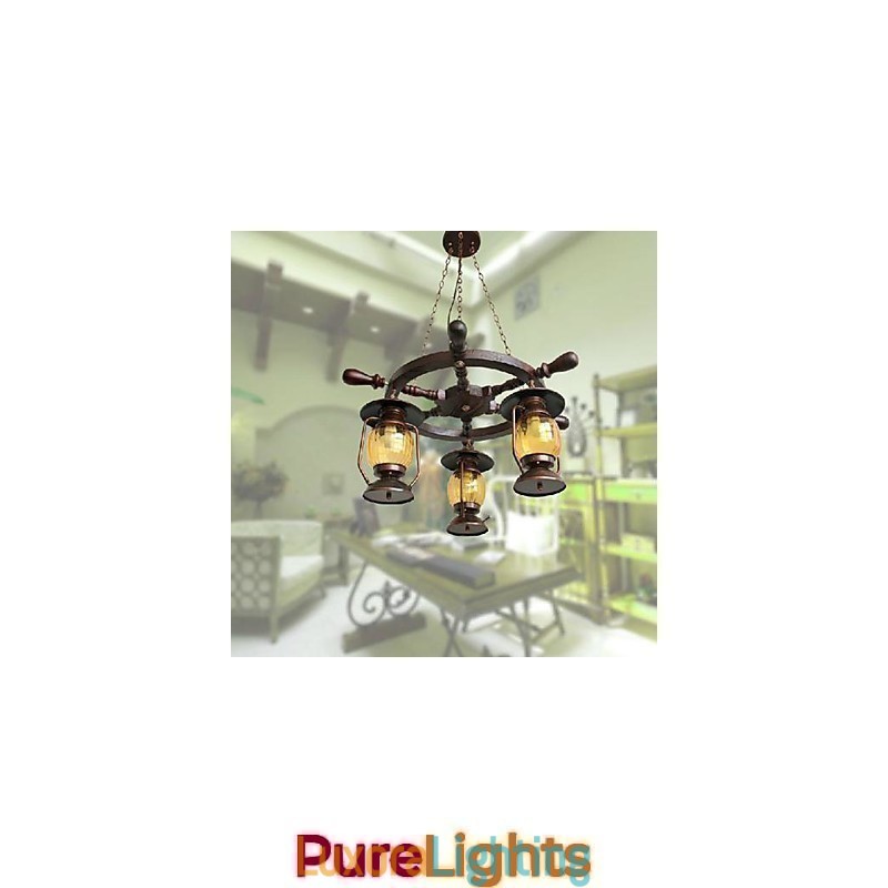 Designer Touch Decorative Retro Painting Wood Bamboo Chandelier