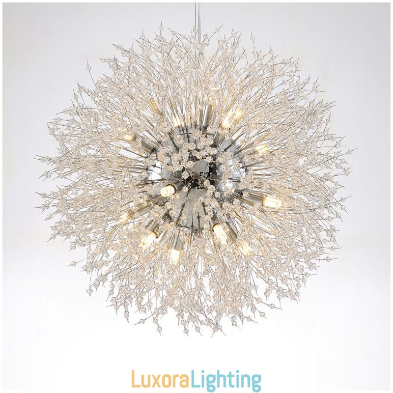 Designer Touch Decorative Firework Globe Dandelion Chrome Feature Crystal Metal Chandelier