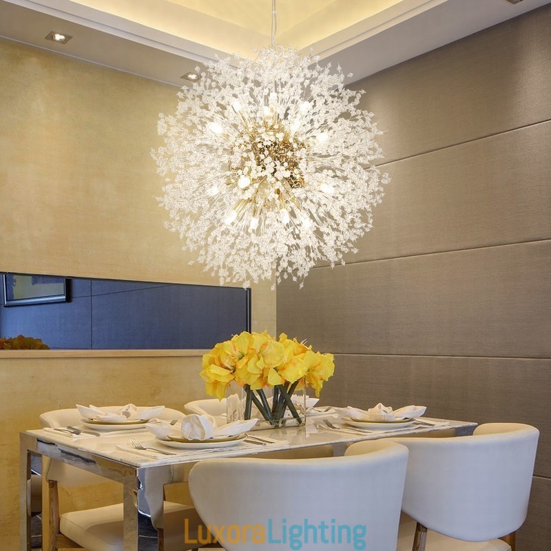 Designer Touch Decorative Firework Globe Dandelion Chrome Feature Crystal Metal Chandelier