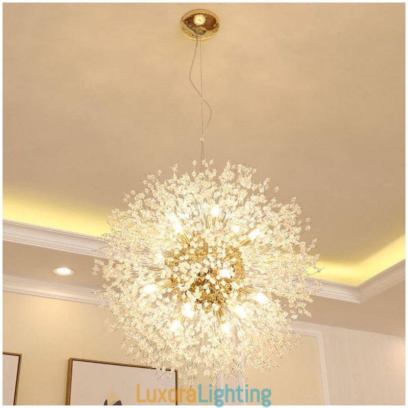 Designer Touch Decorative Firework Globe Dandelion Chrome Feature Crystal Metal Chandelier