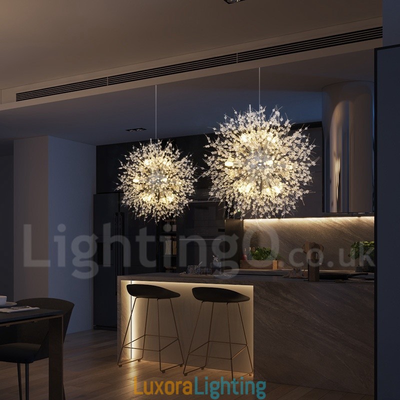 Designer Touch Decorative Firework Globe Dandelion Chrome Feature Crystal Metal Chandelier
