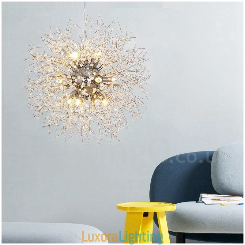Designer Touch Decorative Firework Globe Dandelion Chrome Feature Crystal Metal Chandelier