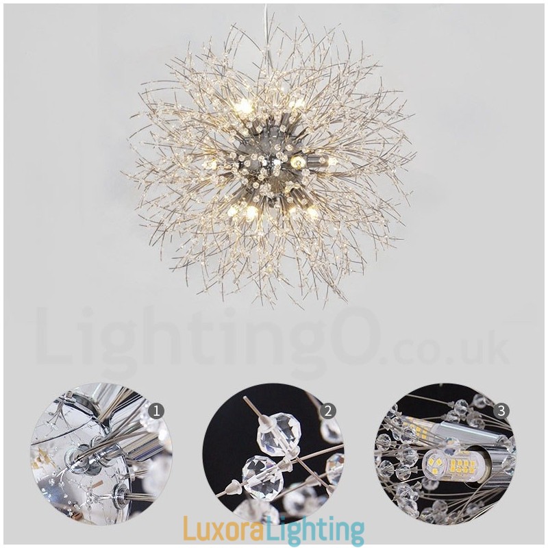 Designer Touch Decorative Firework Globe Dandelion Chrome Feature Crystal Metal Chandelier