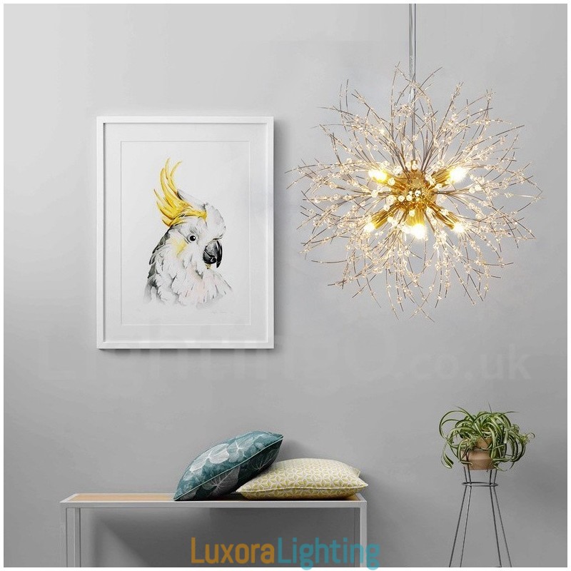 Designer Touch Decorative Firework Globe Dandelion Chrome Feature Crystal Metal Chandelier