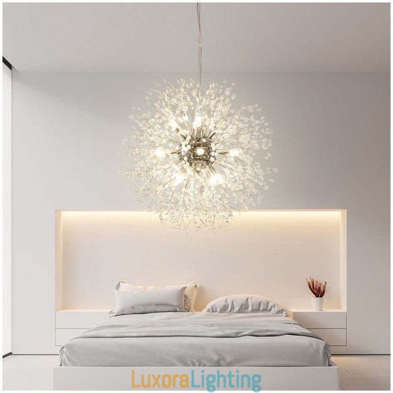 Designer Touch Decorative Firework Globe Dandelion Chrome Feature Crystal Metal Chandelier