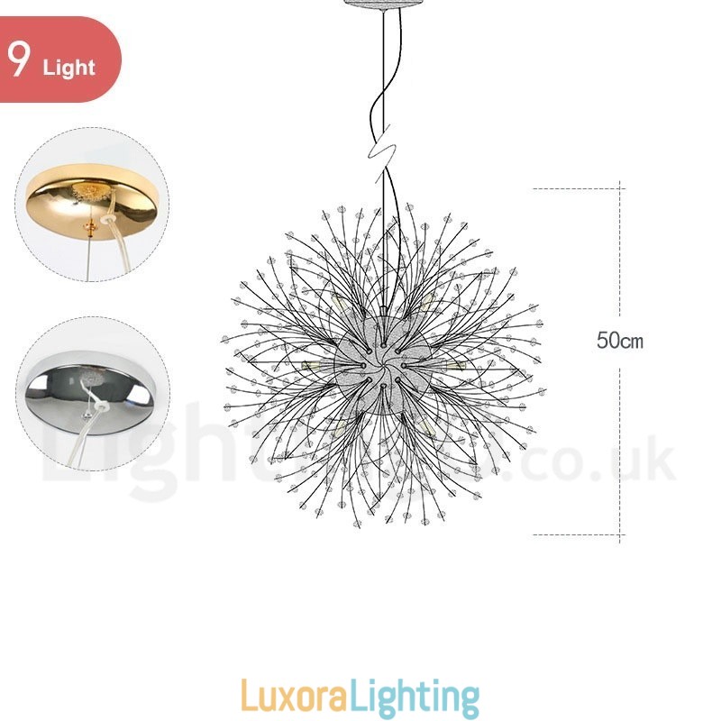 Designer Touch Decorative Firework Globe Dandelion Chrome Feature Crystal Metal Chandelier