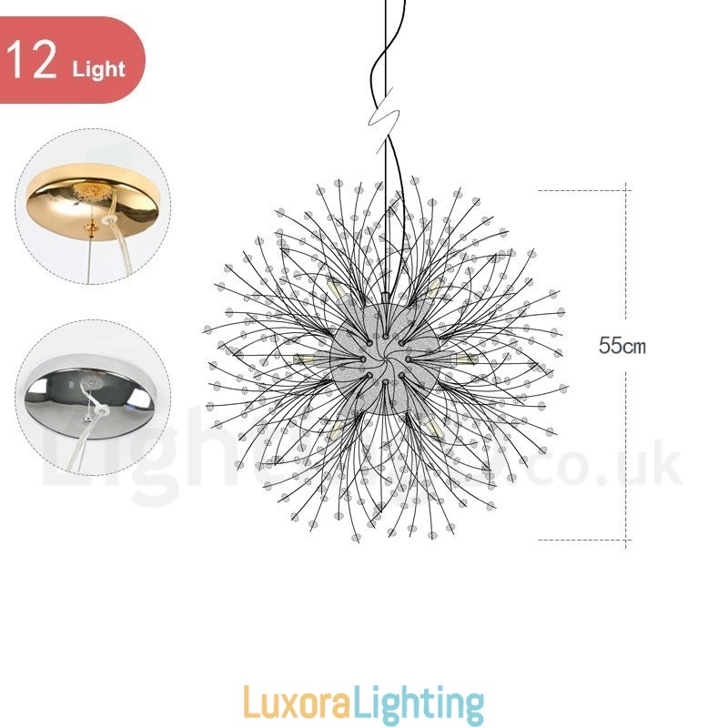 Designer Touch Decorative Firework Globe Dandelion Chrome Feature Crystal Metal Chandelier