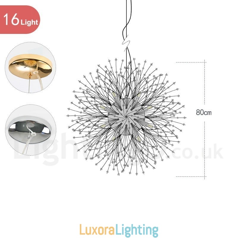 Designer Touch Decorative Firework Globe Dandelion Chrome Feature Crystal Metal Chandelier