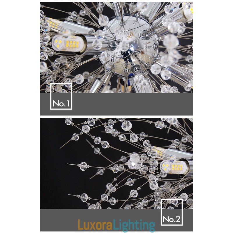 Designer Touch Decorative Firework Globe Dandelion Chrome Feature Crystal Metal Chandelier