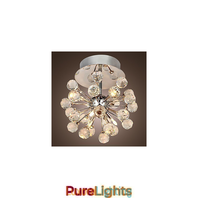 Designer Touch Decorative Modern Contemporary Crystal Mini Style Chrome Metal Chandelier Flush Mount