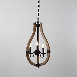 Designer Touch Decorative Three Light Vintage Painting Feature Mini Style Wood Bamboo Chandelier Lamp the Decorate Pendant Lamp