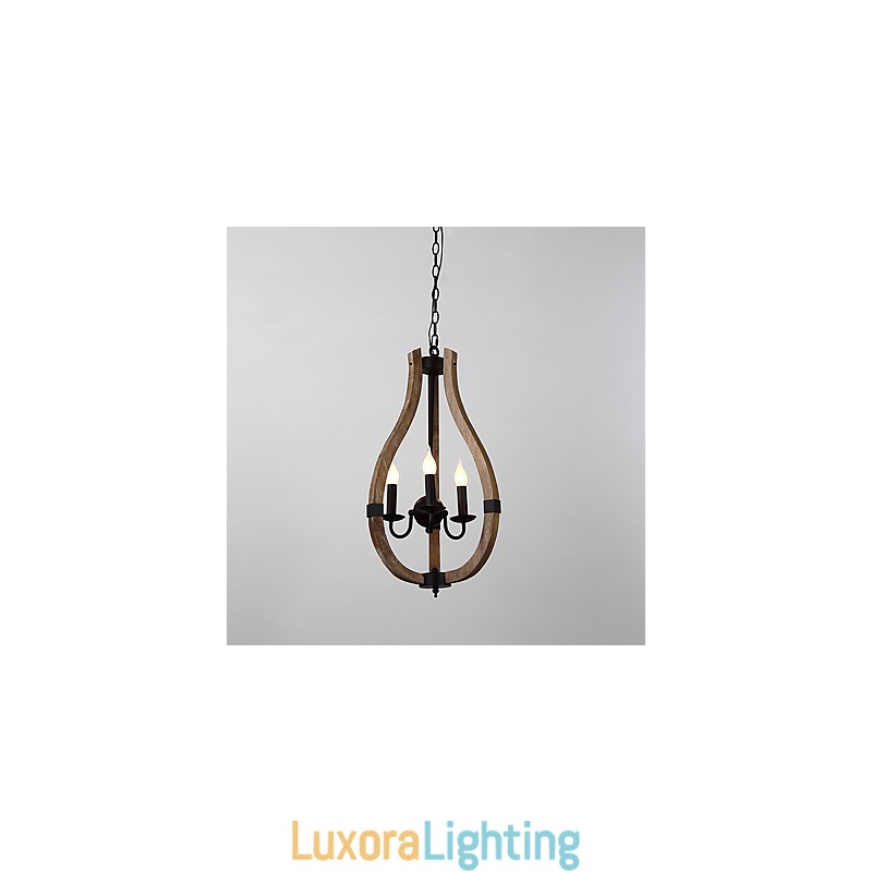 Designer Touch Decorative Three Light Vintage Painting Feature Mini Style Wood Bamboo Chandelier Lamp the Decorate Pendant Lamp