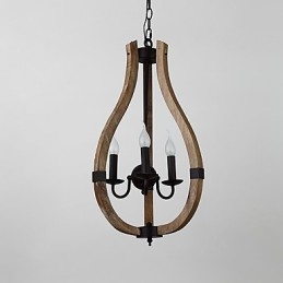 Designer Touch Decorative Three Light Vintage Painting Feature Mini Style Wood Bamboo Chandelier Lamp the Decorate Pendant Lamp