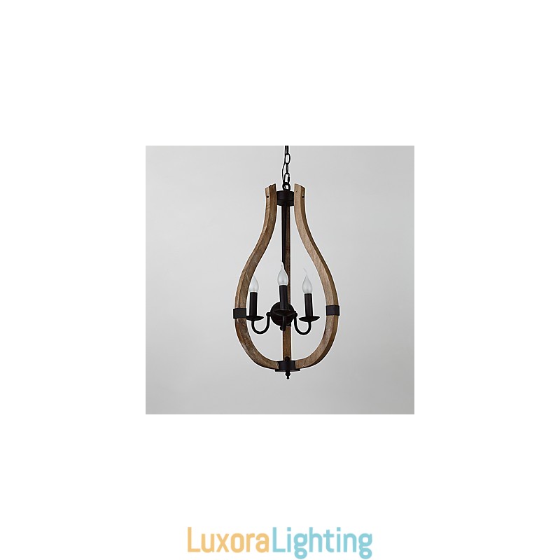 Designer Touch Decorative Three Light Vintage Painting Feature Mini Style Wood Bamboo Chandelier Lamp the Decorate Pendant Lamp