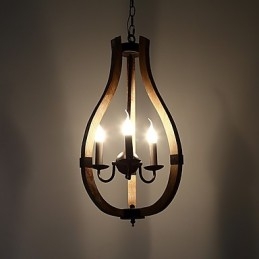 Designer Touch Decorative Three Light Vintage Painting Feature Mini Style Wood Bamboo Chandelier Lamp the Decorate Pendant Lamp