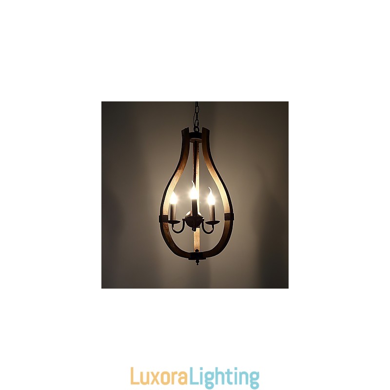 Designer Touch Decorative Three Light Vintage Painting Feature Mini Style Wood Bamboo Chandelier Lamp the Decorate Pendant Lamp