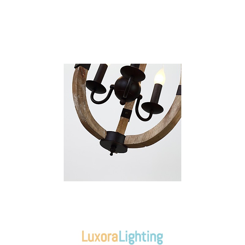 Designer Touch Decorative Three Light Vintage Painting Feature Mini Style Wood Bamboo Chandelier Lamp the Decorate Pendant Lamp