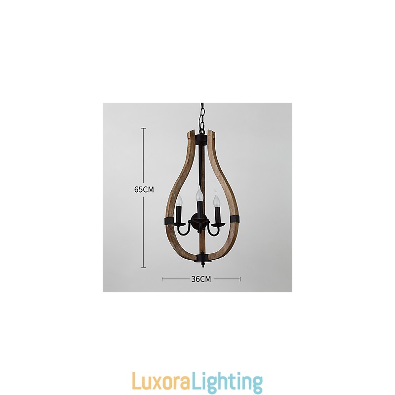 Designer Touch Decorative Three Light Vintage Painting Feature Mini Style Wood Bamboo Chandelier Lamp the Decorate Pendant Lamp