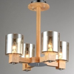 Designer Touch Decorative 4 Light Wood Modern Contemporary Nordic style Chandelier with Glass Shade
