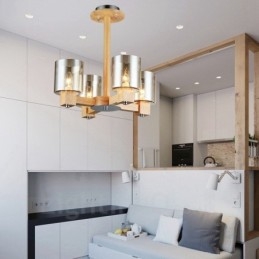 Designer Touch Decorative 4 Light Wood Modern Contemporary Nordic style Chandelier with Glass Shade