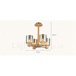 Designer Touch Decorative 4 Light Wood Modern Contemporary Nordic style Chandelier with Glass Shade