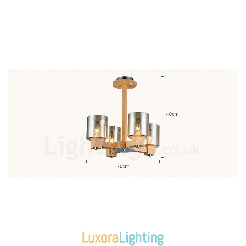 Designer Touch Decorative 4 Light Wood Modern Contemporary Nordic style Chandelier with Glass Shade