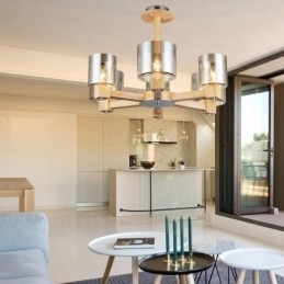 Designer Touch Decorative 6 Light Wood Modern Contemporary Nordic style Chandelier with Glass Shade