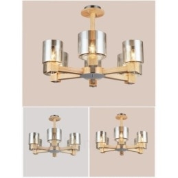 Designer Touch Decorative 6 Light Wood Modern Contemporary Nordic style Chandelier with Glass Shade