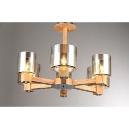 Designer Touch Decorative 6 Light Wood Modern Contemporary Nordic style Chandelier with Glass Shade