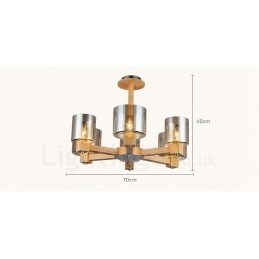 Designer Touch Decorative 6 Light Wood Modern Contemporary Nordic style Chandelier with Glass Shade