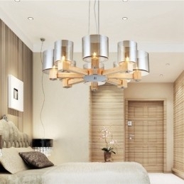 Designer Touch Decorative 8 Light Wood Modern Contemporary Nordic style Chandelier with Glass Shade