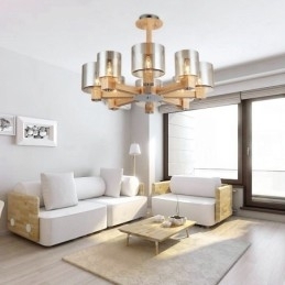 Designer Touch Decorative 8 Light Wood Modern Contemporary Nordic style Chandelier with Glass Shade