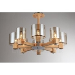 Designer Touch Decorative 8 Light Wood Modern Contemporary Nordic style Chandelier with Glass Shade