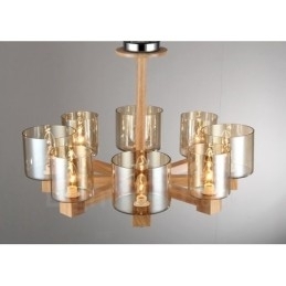 Designer Touch Decorative 8 Light Wood Modern Contemporary Nordic style Chandelier with Glass Shade