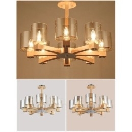 Designer Touch Decorative 8 Light Wood Modern Contemporary Nordic style Chandelier with Glass Shade