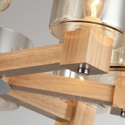 Designer Touch Decorative 8 Light Wood Modern Contemporary Nordic style Chandelier with Glass Shade