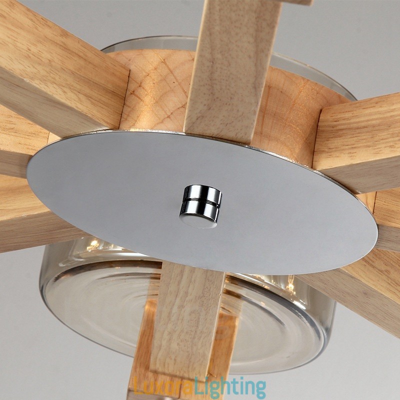Designer Touch Decorative 8 Light Wood Modern Contemporary Nordic style Chandelier with Glass Shade