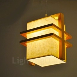 Designer Touch Decorative 1 Light Wood Retro Vintage Pendant Light with Fabric Shade