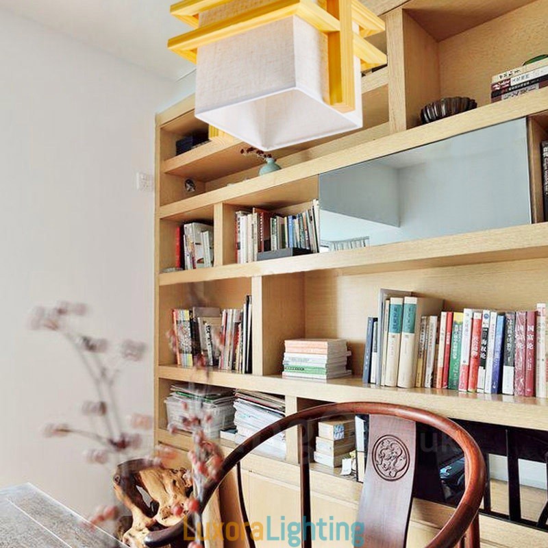 Designer Touch Decorative 1 Light Wood Retro Vintage Pendant Light with Fabric Shade