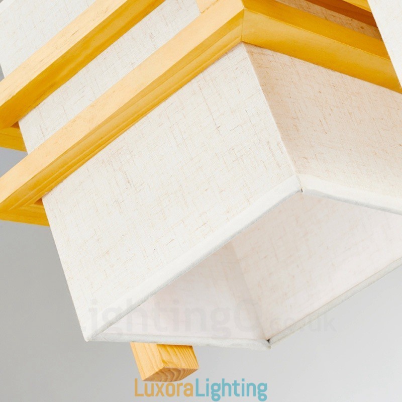 Designer Touch Decorative 1 Light Wood Retro Vintage Pendant Light with Fabric Shade