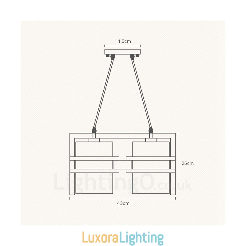 Designer Touch Decorative 2 Light Wood Retro Vintage Pendant Light with Fabric Shade