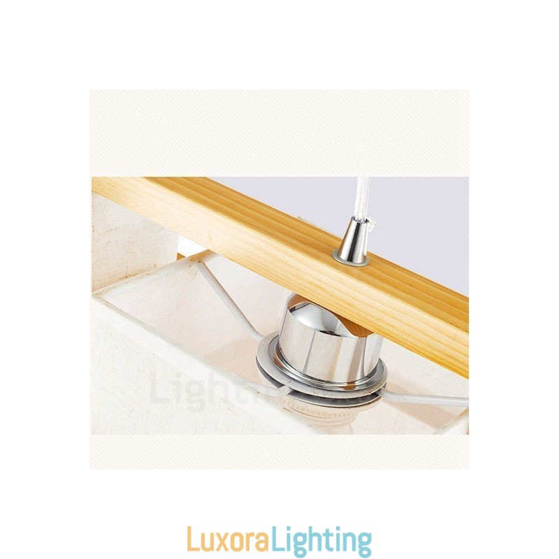 Designer Touch Decorative 2 Light Wood Retro Vintage Pendant Light with Fabric Shade