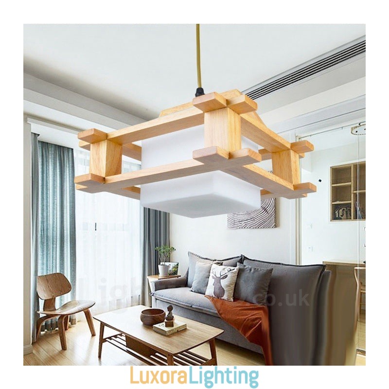 Designer Touch Decorative 1 Light Wood Modern Contemporary Nordic style Pendant Light with Glass Shade