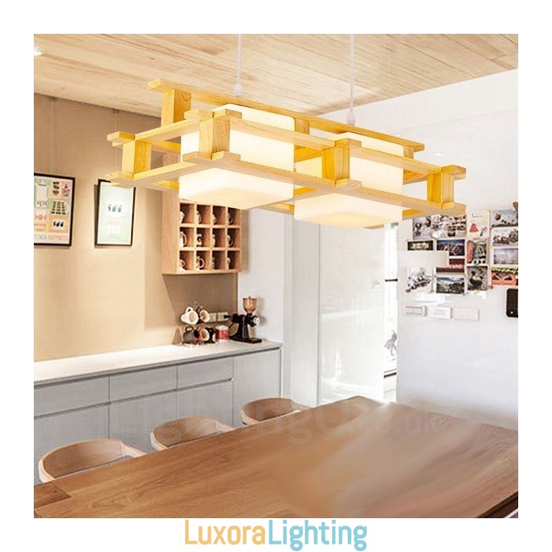 Designer Touch Decorative 2 Light Wood Modern Contemporary Nordic style Pendant Light with Glass Shade