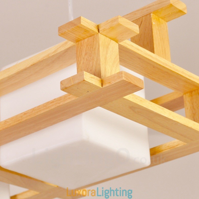 Designer Touch Decorative 2 Light Wood Modern Contemporary Nordic style Pendant Light with Glass Shade