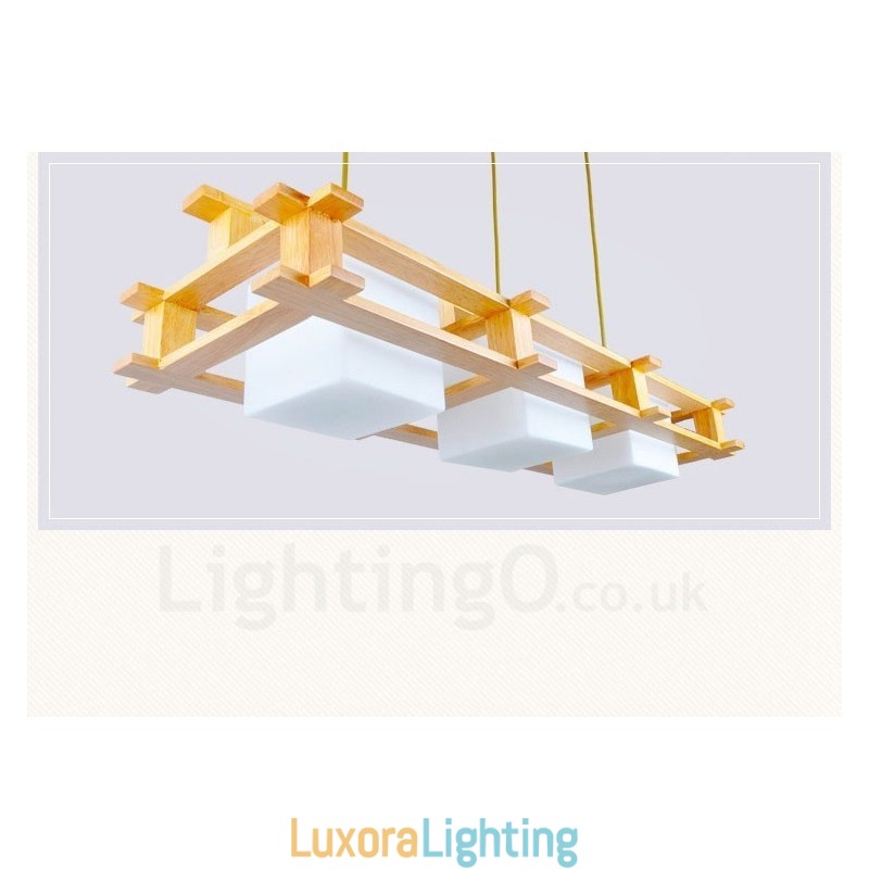 Designer Touch Decorative 3 Light Wood Modern Contemporary Nordic style Pendant Light with Glass Shade