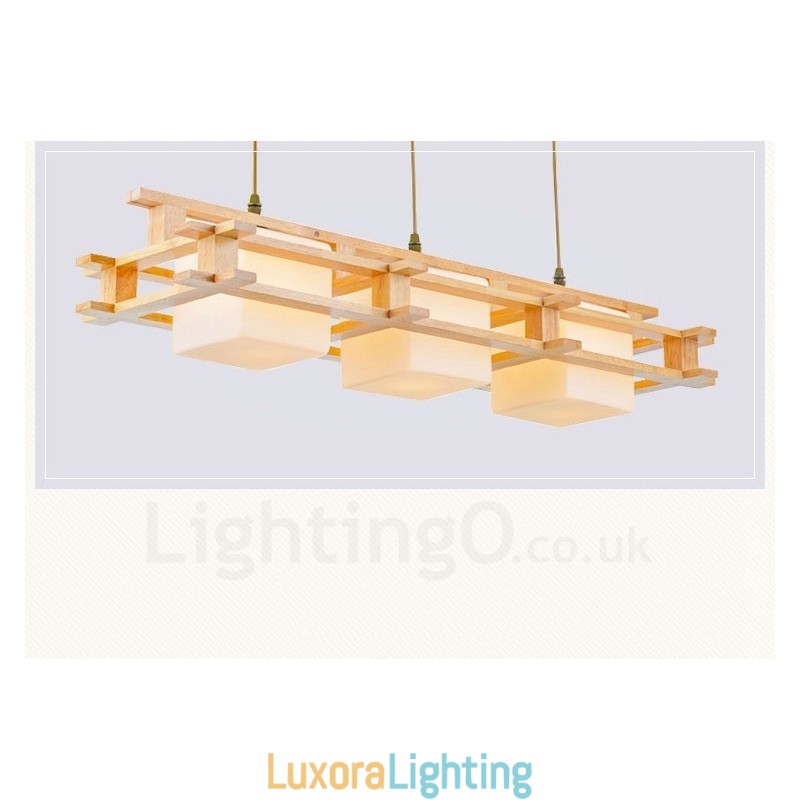 Designer Touch Decorative 3 Light Wood Modern Contemporary Nordic style Pendant Light with Glass Shade